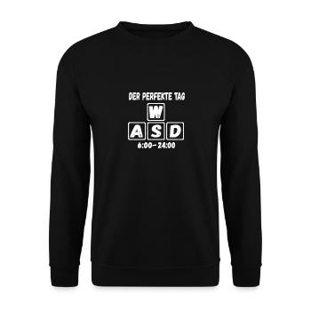 PC Gamer Der Perfekte Tag WASD 6 bis 24 Uhr - Unisex Pullover - Schwarz - Vorne - Alina (178cm) & Michal (187cm)