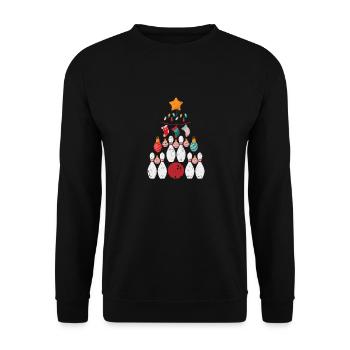 Lustige Bowling Spieler Weihnachtsbaum Lichter - Unisex Pullover - Schwarz - Vorne - Alina (178cm) & Michal (187cm)