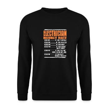 Funny Retro Hourly Rate Of An Electrician T-Shirt - Unisex Sweatshirt - black - Front - Alina (178cm) & Michal (187cm)
