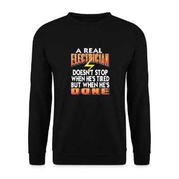 A Real Electrician Stop When He's Done Cool Retro - Unisex Pullover - Schwarz - Vorne - Alina (178cm) & Michal (187cm)