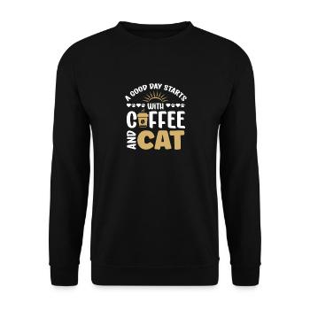 Cats Funny Owner Lovers Day Coffee Cat - Unisex Sweatshirt - black - Front - Alina (178cm) & Michal (187cm)