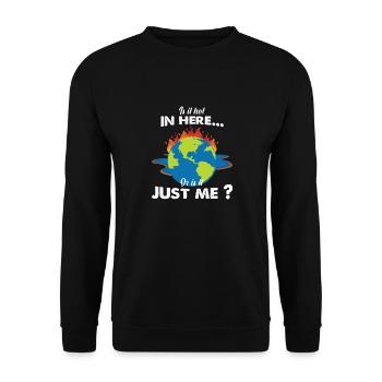 Erderwärmung lustig Erde brennt und schwitzt - Unisex Pullover - Schwarz - Vorne - Alina (178cm) & Michal (187cm)