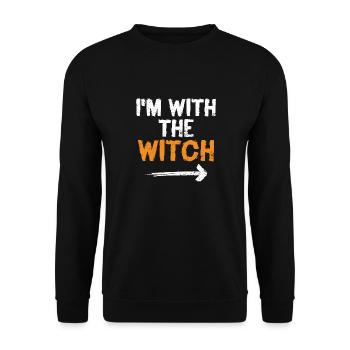 Ich bin mit der Hexe Funny Halloween Ehemann Ehefrau - Unisex Pullover - Schwarz - Vorne - Alina (178cm) & Michal (187cm)