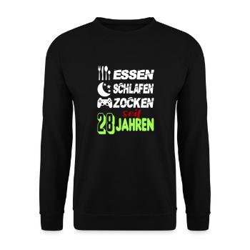 Geburtstag 28 Zocken Spielen Gaming Schlafen - Unisex Pullover - Schwarz - Vorne - Alina (178cm) & Michal (187cm)
