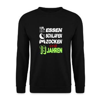 Geburtstag 19 Zocken Spielen Gaming Schlafen - Unisex Pullover - Schwarz - Vorne - Alina (178cm) & Michal (187cm)