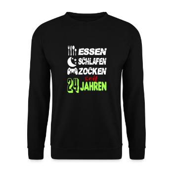 Geburtstag 24 Zocken Spielen Gaming Schlafen - Unisex Pullover - Schwarz - Vorne - Alina (178cm) & Michal (187cm)