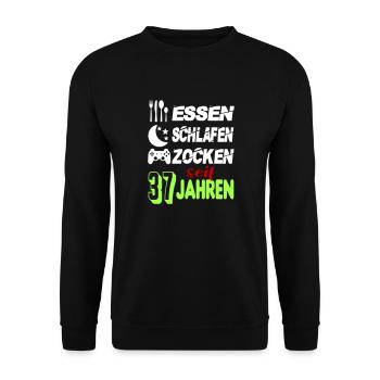 Geburtstag 37 Zocken Spielen Gaming Schlafen - Unisex Pullover - Schwarz - Vorne - Alina (178cm) & Michal (187cm)