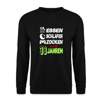 Geburtstag 38 Zocken Spielen Gaming Schlafen - Unisex Pullover - Schwarz - Vorne - Alina (178cm) & Michal (187cm)