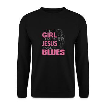 This Girl Runs On Jesus & Blues Cool Retro - Unisex Sweatshirt - black - Front - Alina (178cm) & Michal (187cm)