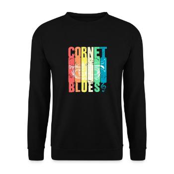 Retro Vintage Cornet BLUES Awesome Blues Lover - Unisex Sweatshirt - black - Front - Alina (178cm) & Michal (187cm)