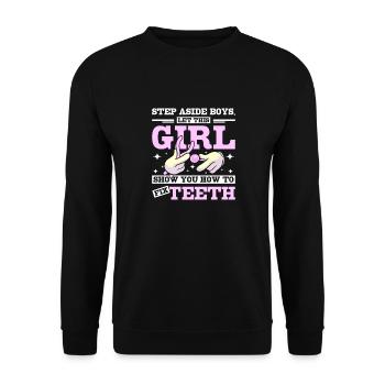 Let this girl show you how to fix teeth - Unisex Sweatshirt - black - Front - Alina (178cm) & Michal (187cm)