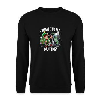 What the Elf Putin Funny Gas Price Christmas - Unisex Sweatshirt - black - Front - Alina (178cm) & Michal (187cm)