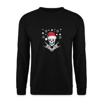 Skelett Weihnachtsmann Mütze Rock And Roll Hand - Unisex Pullover - Schwarz - Vorne - Alina (178cm) & Michal (187cm)