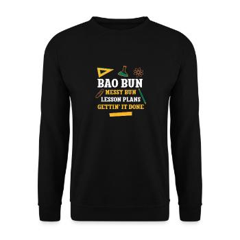 Bao Bun Messy Bun Plans de leçon Drôle de professeur - Sweat-shirt Unisexe - noir - Devant - Alina (178cm) & Michal (187cm)