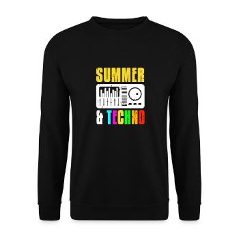 Retro Vintage Summer & TECHNO Cool Techno DJ - Unisex Pullover - Schwarz - Vorne - Alina (178cm) & Michal (187cm)