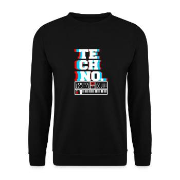 TECHNO. Awesome Retro DJ Techno Lover Designs - Unisex Pullover - Schwarz - Vorne - Alina (178cm) & Michal (187cm)