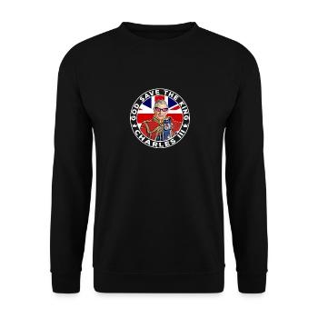 König der britischen Königsfamilie, Karl III., Gott schütze die - Unisex Pullover - Schwarz - Vorne - Alina (178cm) & Michal (187cm)