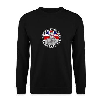 König der britischen Königsfamilie, Karl III., Gott schütze die - Unisex Pullover - Schwarz - Vorne - Alina (178cm) & Michal (187cm)
