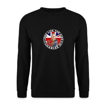 König der britischen Königsfamilie Karl III. Lang lebe es - Unisex Pullover - Schwarz - Vorne - Alina (178cm) & Michal (187cm)