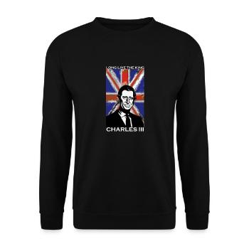 König der britischen Königsfamilie Karl III. Lang lebe es - Unisex Pullover - Schwarz - Vorne - Alina (178cm) & Michal (187cm)