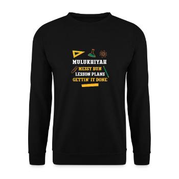 Mulukhiyah Messy Bun Lesson Plans Funny Teacher - Unisex Sweatshirt - black - Front - Alina (178cm) & Michal (187cm)