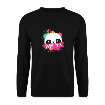 Abi '22 Motto mit süßem Panda - Abitur 2022 - Unisex Pullover - Schwarz - Vorne - Alina (178cm) & Michal (187cm)
