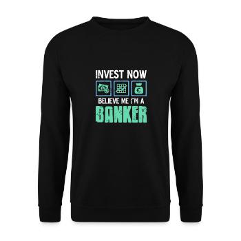 Investir maintenant Croyez-moi Je suis un banquier Cool Retro - Sweat-shirt Unisexe - noir - Devant - Alina (178cm) & Michal (187cm)