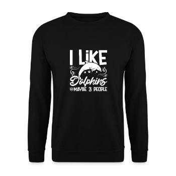I like dolphins and maybe 3 people - Unisex Pullover - Schwarz - Vorne - Alina (178cm) & Michal (187cm)