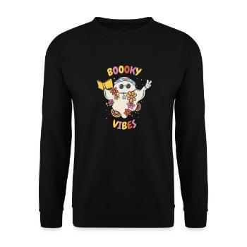 Reading Teacher Halloween Groovy Floral Ghost Book - Unisex Sweatshirt - black - Front - Alina (178cm) & Michal (187cm)