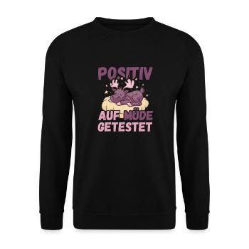 Positiv auf Müde getestet Elch Fun - Unisex Pullover - Schwarz - Vorne - Alina (178cm) & Michal (187cm)