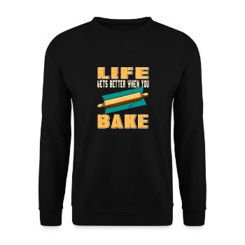 Life Gets Better When You Bake Cool Retro Baker - Unisex Sweatshirt - black - Front - Alina (178cm) & Michal (187cm)