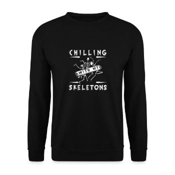 Chilling with my skeletons - Unisex Pullover - Schwarz - Vorne - Alina (178cm) & Michal (187cm)