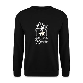 Life is better on horses - Unisex Pullover - Schwarz - Vorne - Alina (178cm) & Michal (187cm)