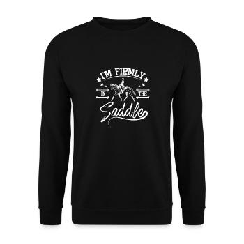 I'm firmly in the saddle horse riding - Unisex Pullover - Schwarz - Vorne - Alina (178cm) & Michal (187cm)