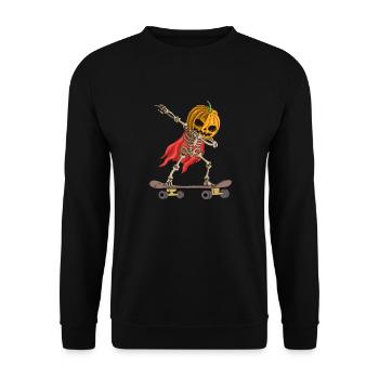 Halloween Skater Kürbis Skelett Dabbin - Unisex Pullover - Schwarz - Vorne - Alina (178cm) & Michal (187cm)