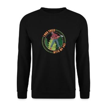 Woodworker axe retro lumberjack cutting timber - Unisex Pullover - Schwarz - Vorne - Alina (178cm) & Michal (187cm)
