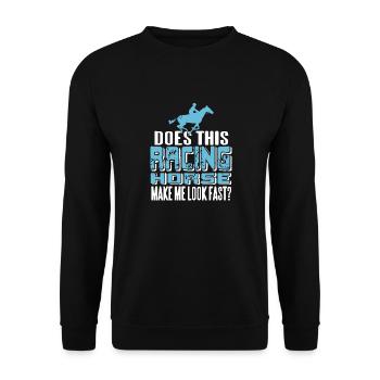 Does This Racing Horse Make Look Fast? Funny Retro - Unisex Pullover - Schwarz - Vorne - Alina (178cm) & Michal (187cm)
