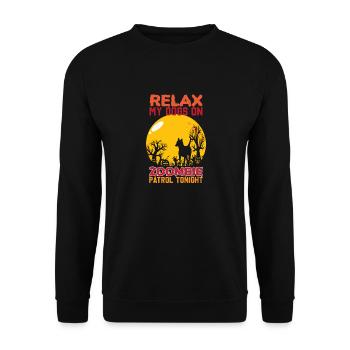 Entspannen Sie sich My Dogs auf Zombie-Benzin heute Abend Halloween - Unisex Pullover - Schwarz - Vorne - Alina (178cm) & Michal (187cm)