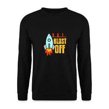 Blast Off Awesome Retro Rocket Astronomy T-Shirt - Unisex Pullover - Schwarz - Vorne - Alina (178cm) & Michal (187cm)