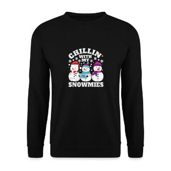 Funny Christmas Snowman Xmas PJs Chillin - Unisex Sweatshirt - black - Front - Alina (178cm) & Michal (187cm)