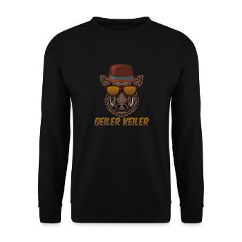 Geiler Keiler | Lustiges Wildschwein Jagd - Unisex Pullover - Schwarz - Vorne - Alina (178cm) & Michal (187cm)