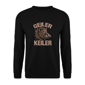 Geiler Keiler | Lustiges Wildschwein Jagd - Unisex Pullover - Schwarz - Vorne - Alina (178cm) & Michal (187cm)