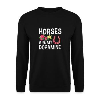 Pferde Ist Mein Dopamin -Reitliebhaber Für Frauen - Unisex Pullover - Schwarz - Vorne - Alina (178cm) & Michal (187cm)