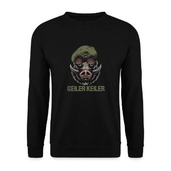 Geiler Keiler | Lustiges Wildschwein Jagd - Unisex Pullover - Schwarz - Vorne - Alina (178cm) & Michal (187cm)