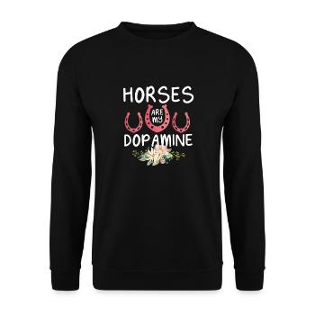 Pferde Ist Mein Dopamin -Reitliebhaber Für Frauen - Unisex Pullover - Schwarz - Vorne - Alina (178cm) & Michal (187cm)