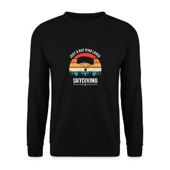 Just A BOY Who Loves Skydiving Cool Retro Skydiver - Unisex Pullover - Schwarz - Vorne - Alina (178cm) & Michal (187cm)