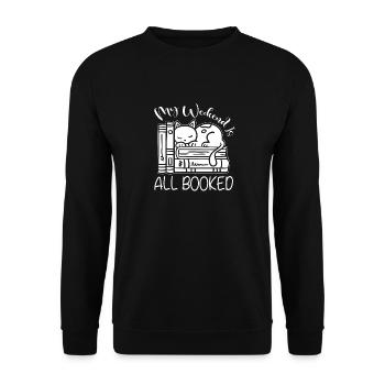 Katze Buchliebhaber Bücher Lesen - Unisex Pullover - Schwarz - Vorne - Alina (178cm) & Michal (187cm)