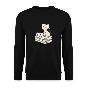 Katze Buchliebhaber Bücher Lesen - Unisex Pullover - Schwarz - Vorne - Alina (178cm) & Michal (187cm)