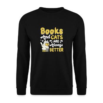 Katze Buchliebhaber Bücher Lesen - Unisex Pullover - Schwarz - Vorne - Alina (178cm) & Michal (187cm)