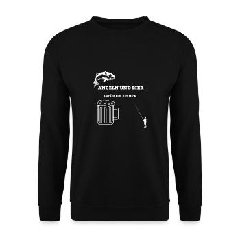 ANGELN UND BIER DAFÜR BIN ICH HIER - Unisex Pullover - Schwarz - Vorne - Alina (178cm) & Michal (187cm)